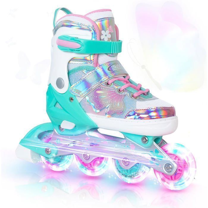 Patins à Roulettes Nattork Pour Enfant – 4 Tailles Réglables, Motif Papillon, Frein De Sécurité