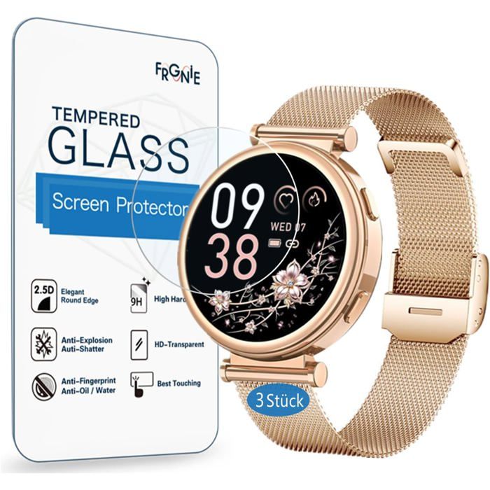 Lot de 3 films de protection décran en verre trempé compatibles avec la montre intelligente Sanorum pour femme 127 Compatible