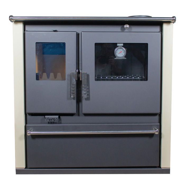 Cuisinière à Bois Verso CS Plus - 7 7 kW Plaque Supérieure en Métal Panneaux Latéraux Ivoire Design Fonctionnel