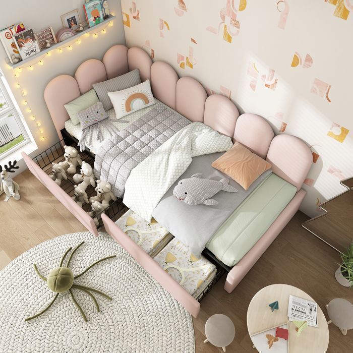 Lit de Jour Lit Simple avec 2 Tiroirs de Rangement- MERAX - Velours Rose - 90x190 cm - - Sommier Inclus Lit de Jour Lit Simple avec 2 Tiroirs de Rangement- MERAX - Velours Rose - 90x190 cm - - Sommier Inclus