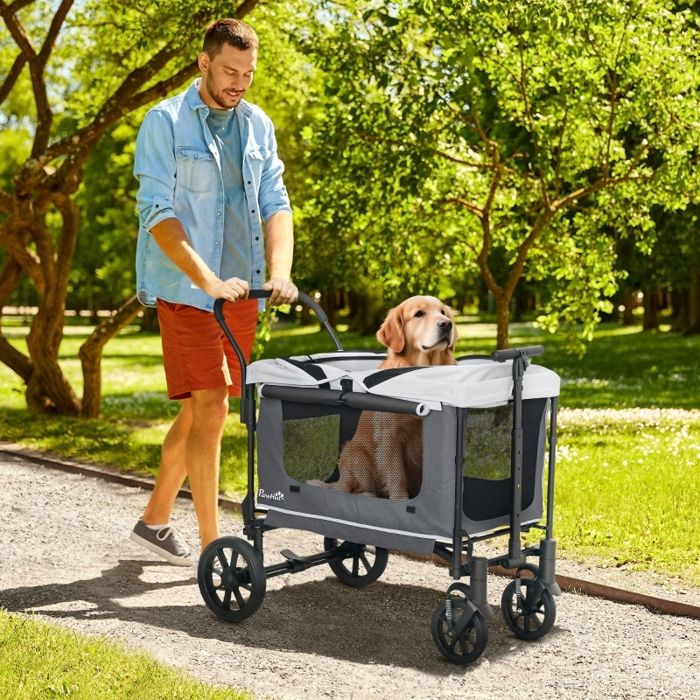 Meilleurs prix pour Feuille épaissie Hundewagen Hundebuggy pliable pour chiens et chats jusquà 30 kg Chariot à chat avec coussins fenêtres en mesh