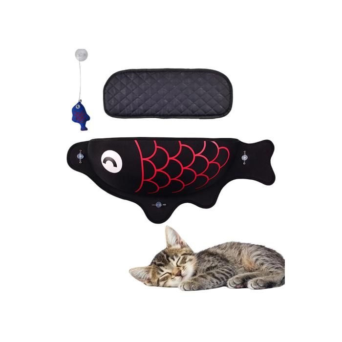 Hamac Fenêtre Chat Poisson Noir : Couchage Ventouse Confortable & Sécurisé - Offrez Un Poste D'observation Idéal À Votre Félin!