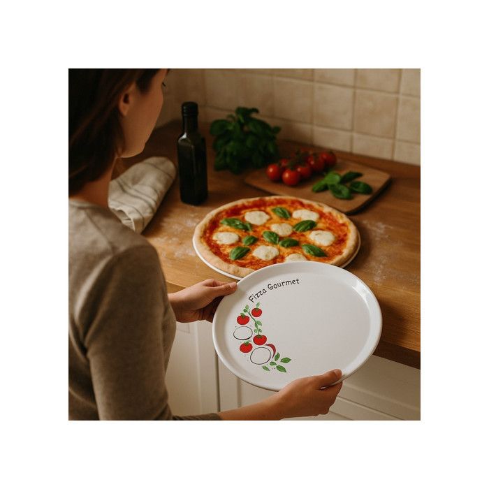 Assiette à pizza en opale blanche Pomoporo - D 33 cm