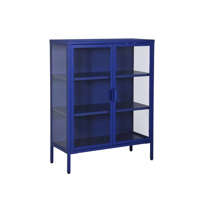 Armoire vitrine acier et verre trempé 2 portes 80cm bleu - Arkansas