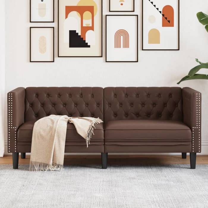 Canapé Chesterfield 2 places similicuir - vidaXL - Marron - 174x74.5x70.5 cm - Similicuir - Boutons tuftés