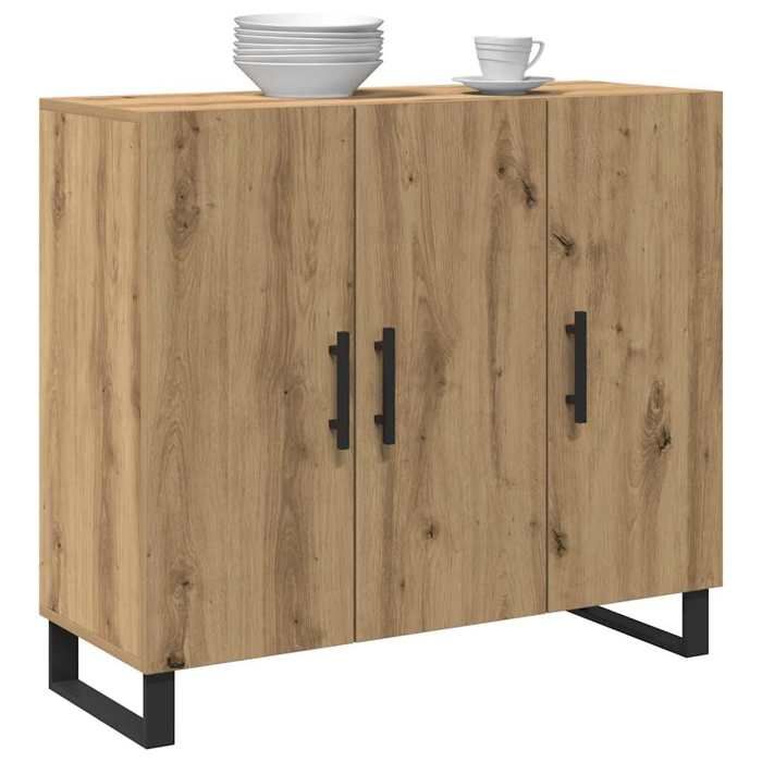 Buffet en bois dingénierie - vidaXL - Chêne artisanal - 90x34x80 cm - 3 portes - Assemblage requis - Style rustique
