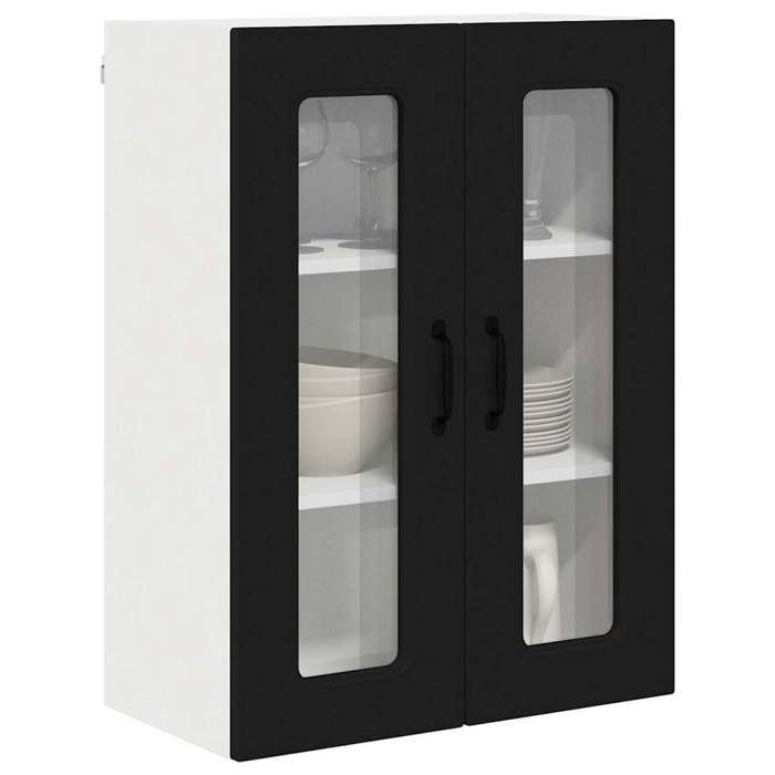 Meuble mural de cuisine - vidaXL - Noir - Bois dingénierie - 60x31x80 cm - 3 étagères - 2 portes
