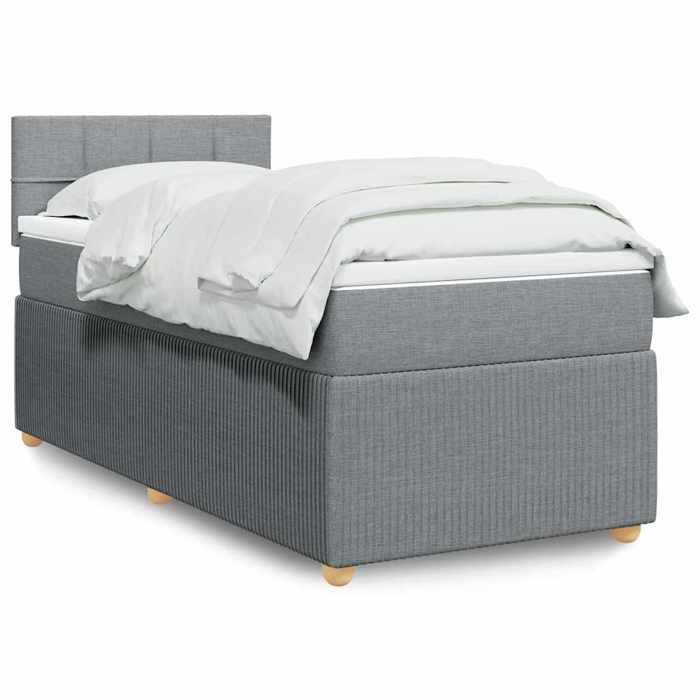 Lit avec sommier et matelas - vidaXL - 90x190 cm - Gris clair - Tissu polyester - Ressorts ensachés - Surmatelas inclus