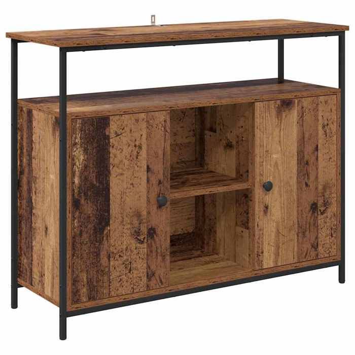 Buffet bois ancien - GKO - 100x35x80 cm - Bois dingénierie - 2 portes - Assemblage requis - Marron - Étagères intégrées