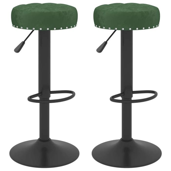 Tabourets de bar en velours - XWO - Lot de 2 - Vert foncé - 38 5x38 5x(63-83) cm - Pivotement 360° - Repose-pied intégré