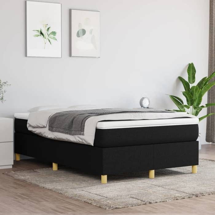 Cadre de lit à ressorts - Happiness - 120x200 cm - Noir - Tissu polyester - Contreplaqué - Bois dingénierie Cadre de lit à ressorts - Happiness - 120x200 cm - Noir - Tissu polyester - Contreplaqué - Bois dingénierie