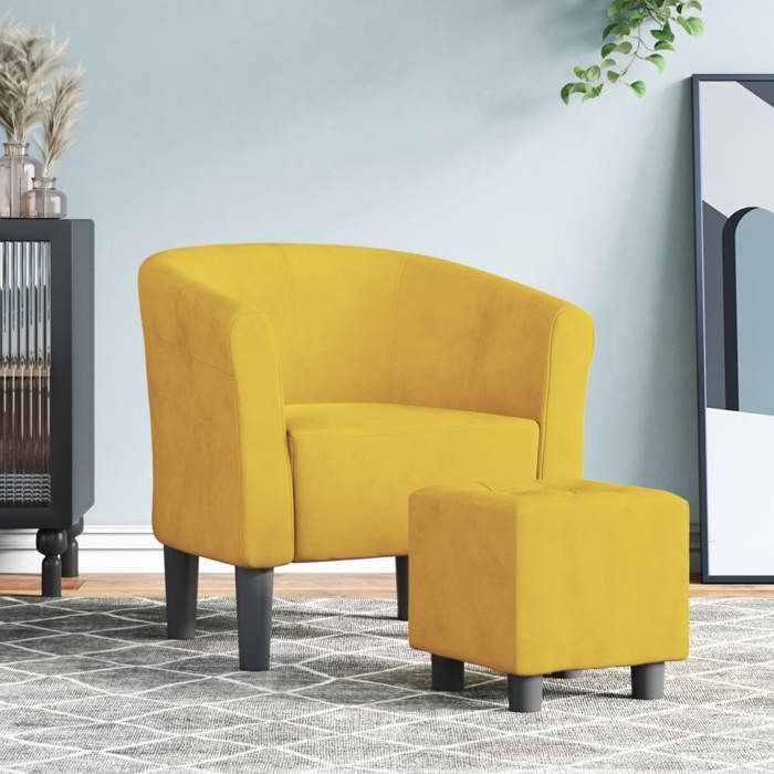 Promo 2026 Chaise cabriolet avec repose-pied 70x56x68 cm - Fauteuil TV/Chaise de sofa jaune velours 1507