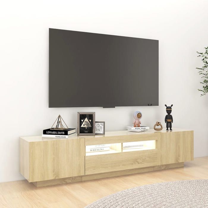 NEUF Armoire TV - Brun - Meuble TV - TABLE TV - avec lumières LED - Chêne sonoma 180x35x40 cm - TT2880