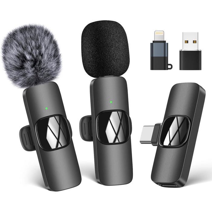 Micro Cravate Sans Fil 4 En 1 Pour IPhone Android PC Caméra - Mini Micro Lavalier Plug & Play