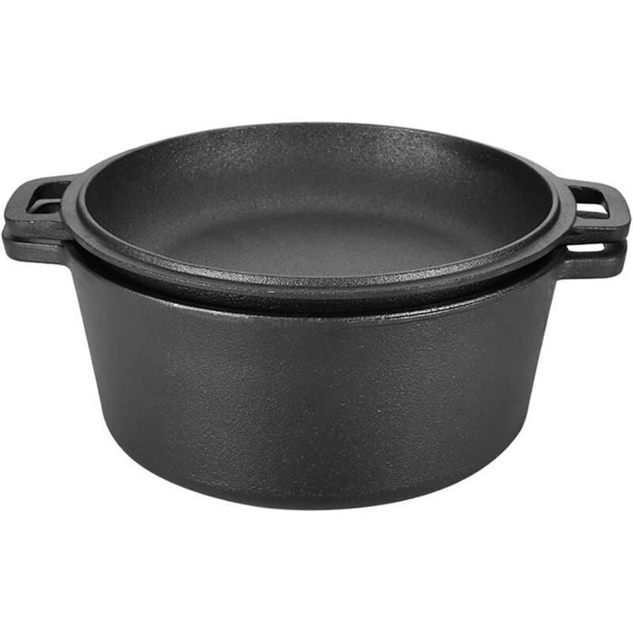 Marmite en fonte présaisonnée - ZOR® - Cocotte 2 en 1 - Adaptée au four - Tous types de cuisson - Antiadhésive