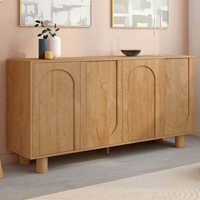 ID MARKET buffet 4 portes 160 cm Moderne bois effet chêne