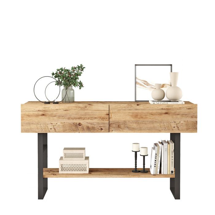 Console en bois ML23 - 138 x 43 x 75 cm - Beige Console en bois ML23 - 138 x 43 x 75 cm - Beige