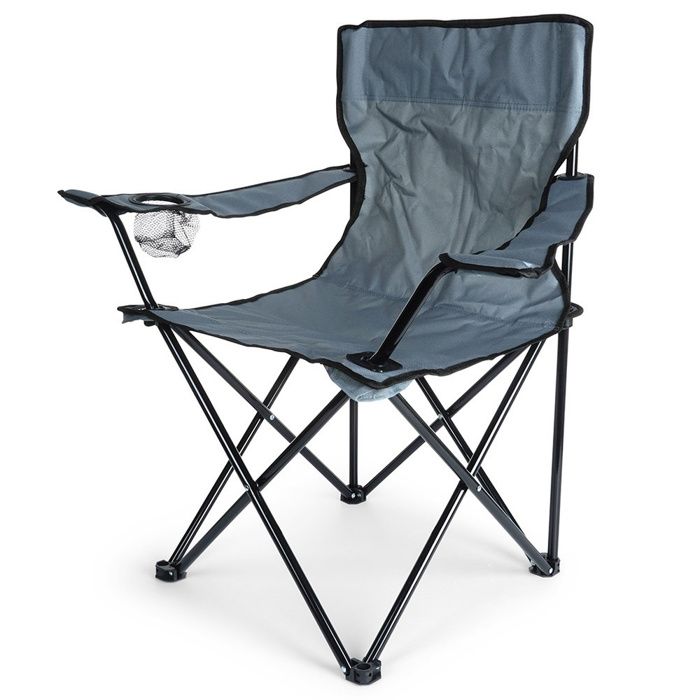 Chaise pliante touristique - Vilde - 78x41x80 cm - Pliable - Gris - Métal noir - 110 kg capacité - Accoudoirs