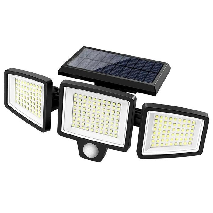 Lampe de sécurité solaire Extérieur 208 LED 1200 lm projecteur mural étanche à énergie solaire 3 têtes étanche IP65