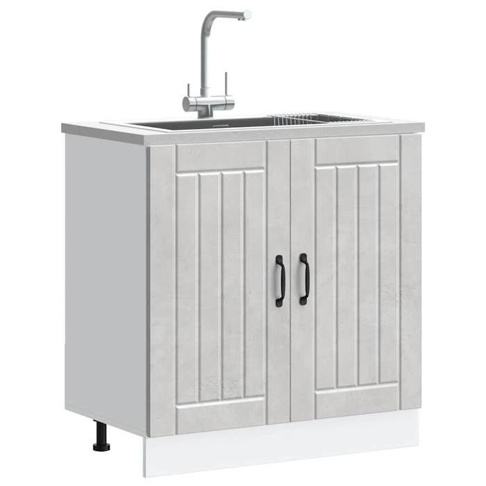Armoire de base de lavabo(1 PC) - meuble sous évier - Lucca gris béton bois ingénierie 80x46x81.5 cm L2296
