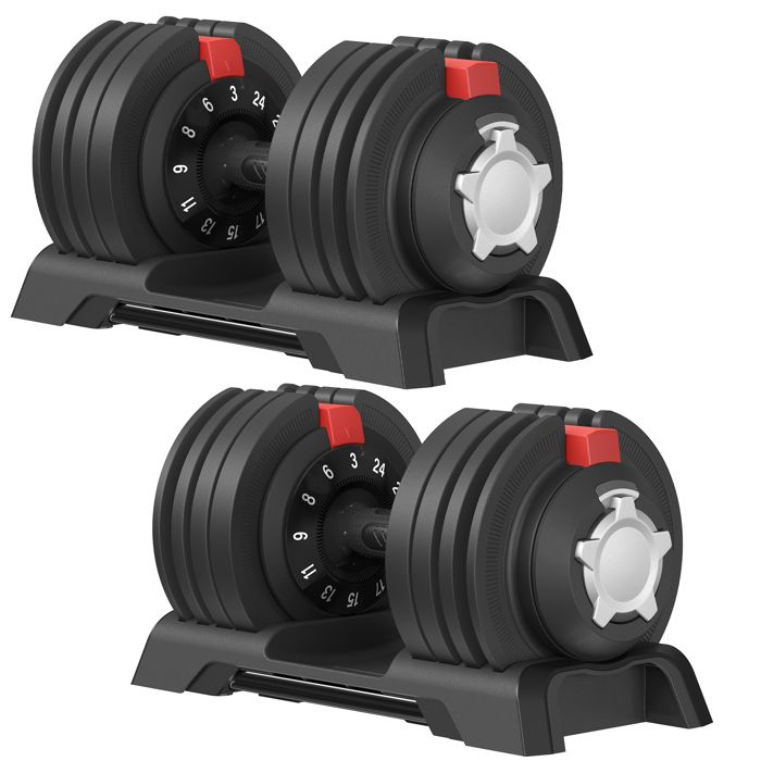 Haltères Réglables de Poids 3-24 kg Lot de 2 Rangement Pratique Musculation à Domicile Rouge et Noir