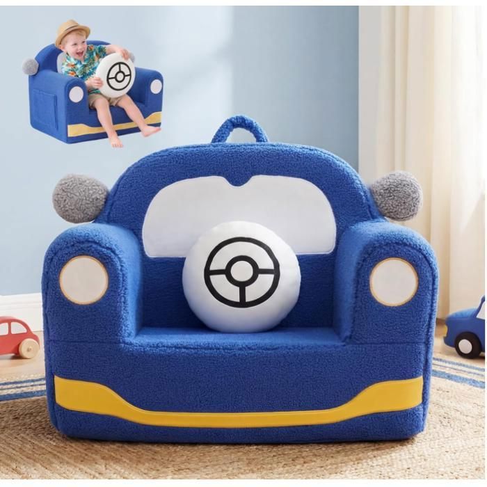Canapé Enfant pour 3-6 Ans Fauteuil chauffeuse en Sherpa Doux Petit Fauteuil Mini canapé avec Coussin pour Chambre Bleu Voiture Canapé Enfant pour 3-6 Ans Fauteuil chauffeuse en Sherpa Doux Petit Fauteuil Mini canapé avec Coussin pour Chambre Bleu Voiture