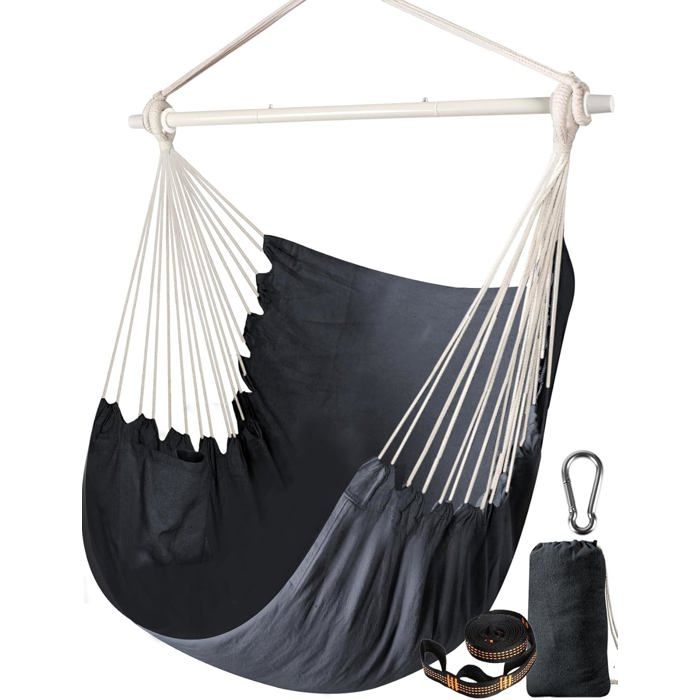 Chaise hamac suspendue - VETOBIOL - Gris Foncé - Coton mélangé - Dimensions 130x100 cm - Charge maximale 227 kg Chaise hamac suspendue - VETOBIOL - Gris Foncé - Coton mélangé - Dimensions 130x100 cm - Charge maximale 227 kg