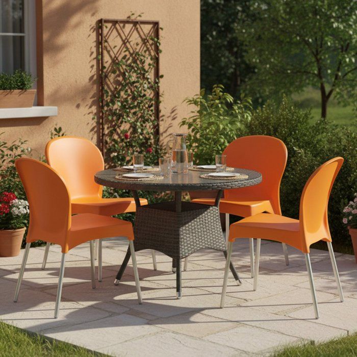 Lot de 4 Chaises dExtérieur Éclectique Dmora en Plastique Orange Lot de 4 Chaises dExtérieur Éclectique Dmora en Plastique Orange