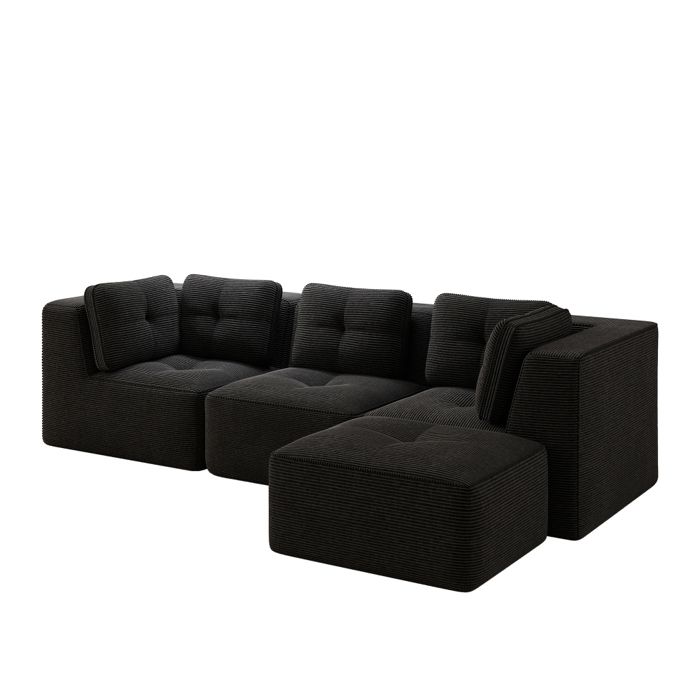 Canapé compressé dangle modulable -canapé-lit convertible en forme de L 3 places - canapé corduroy pour salon et chambre noir