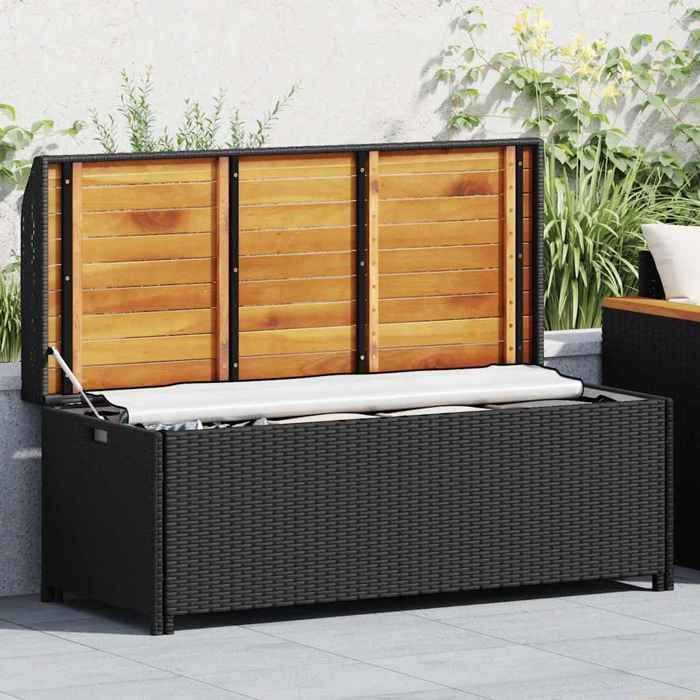 Noir Chaise/Meuble dextérieur JILLES - Banc de rangement de jardin - 120cm - résine tressée Noir - MEU7177636713430