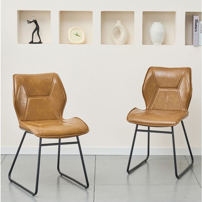 Lot de 2 chaises de salle à manger en simili marron avec structure en métal intérieur