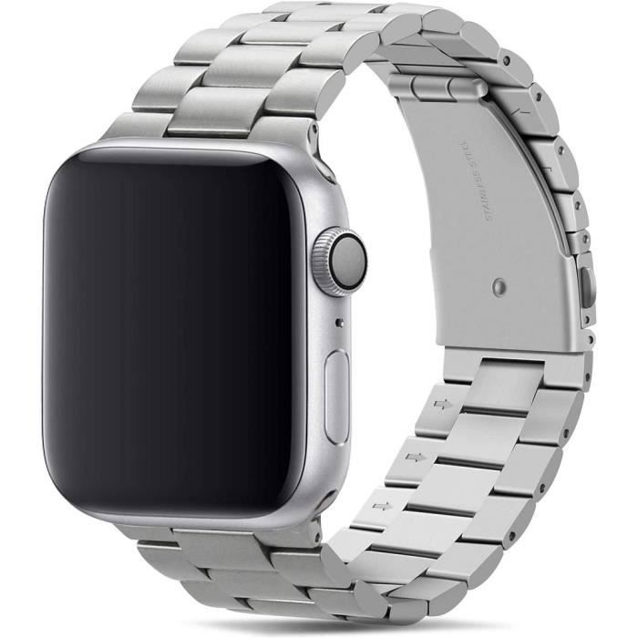 Bracelet pour Apple Watch 38mm/40mm/41mm Series 9 8 SE 7 6 5 4 3 2 1 Serie 10/11 (42mm) Ajustable Acier Inoxydable Métal Argenté