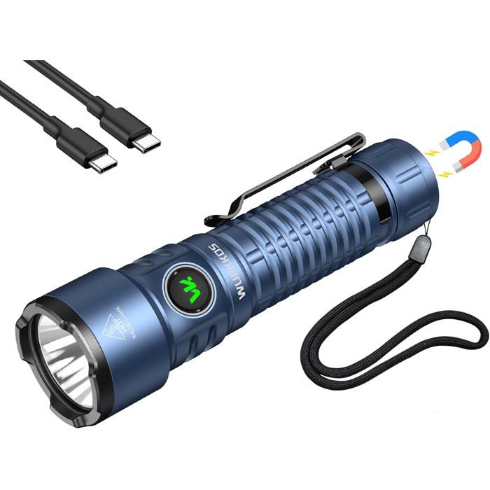 TS28 Lampe de poche LED rechargeable 3200 lumens Portée 506 m Base magnétique USB C Rechargeable Batterie 5000 mAh 8 modes