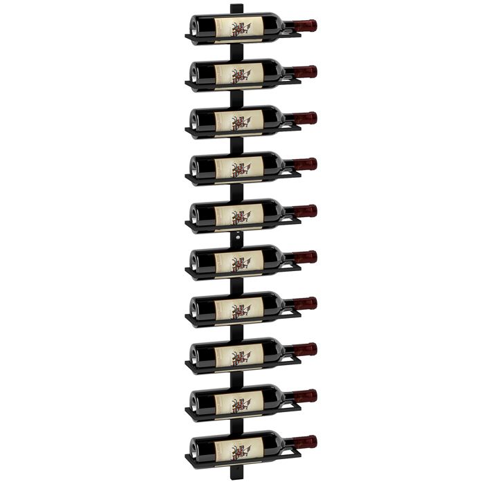 Porte-bouteilles Mural en Acier Noir pour 10 Bouteilles - 27 x 10 x 116 cm