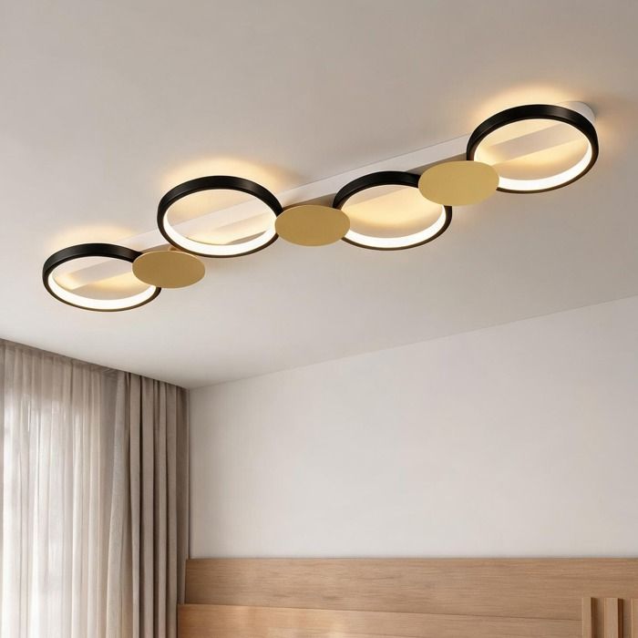 Plafonnier LED doré et noir en acier 100 cm éclairage grand format avec télécommande style contemporain