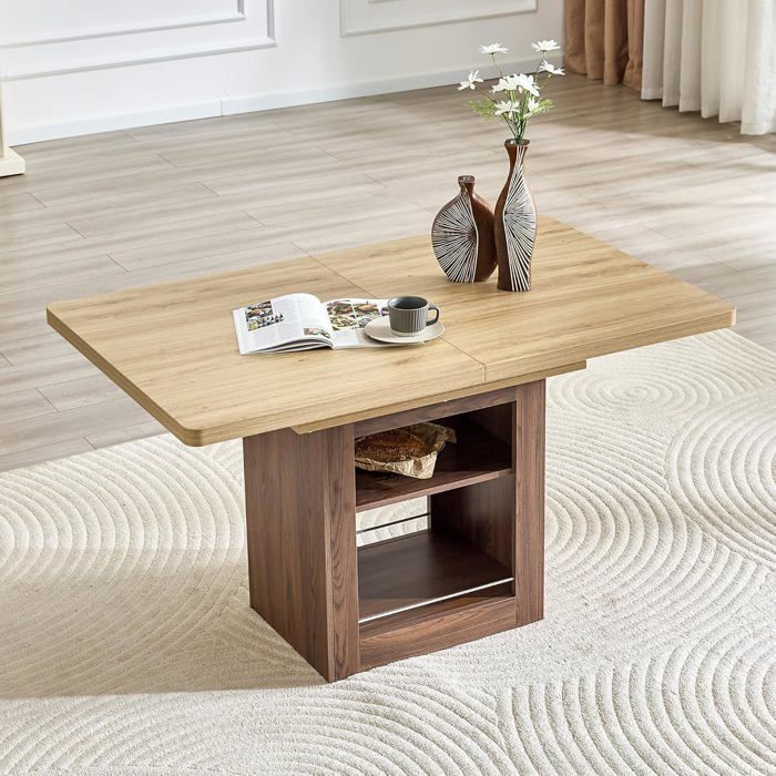 Table à Manger Extensible 130-160x80cm-Cuisine avec Rangements Intégrés-Bois Noyer Bicolore-pour 4-8 Personnes Espaces Petits