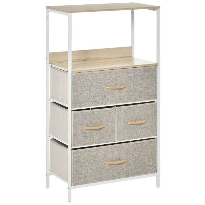 YWJ Commode Meuble de rangement commode 4 tiroirs extractibles 1 étagère 58x29x103 cm Gris Blanc