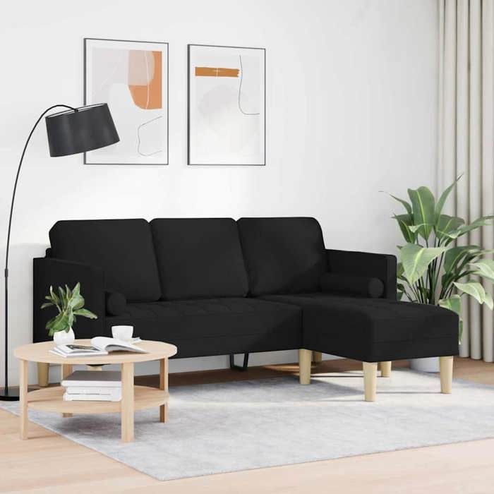 Canapé d’angle noir en polyester - VIDAXL - 173 x 131 x 67 cm - Modulaire - Bois d’ingénierie - Coussin noir