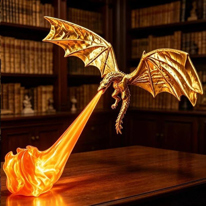Lampe dÉtagère Dragon Fantasy LED Sculpture 3D Décorative Dragon Cracheur de Feu pour Bibliothèque Bureau Vitrine，L VEILLEUSE