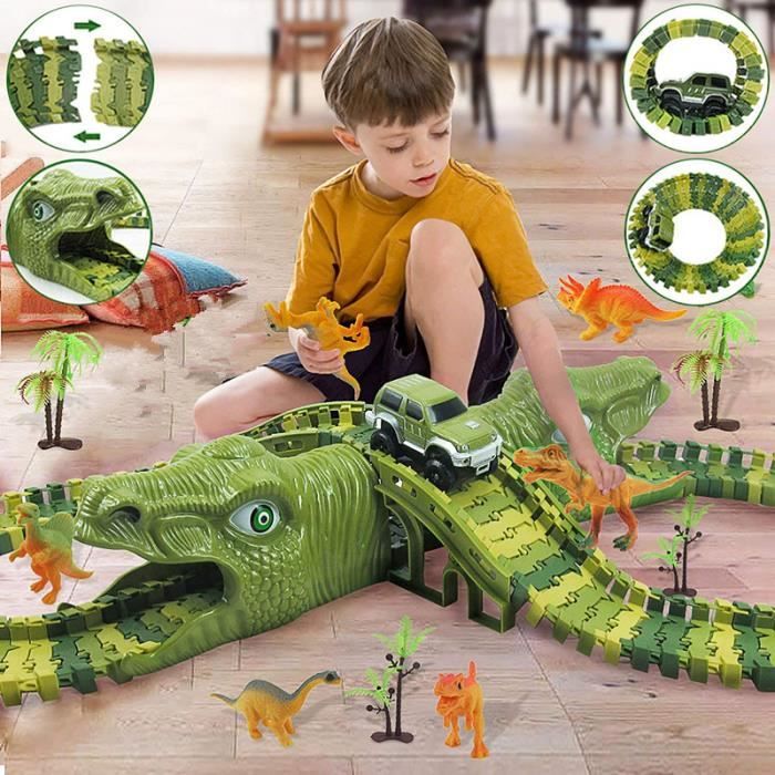 Train En Bois Dinosaure – Jouet éducatif 11 Pièces Avec Tapis De Jeu, Pour Enfants 1 à 4 Ans