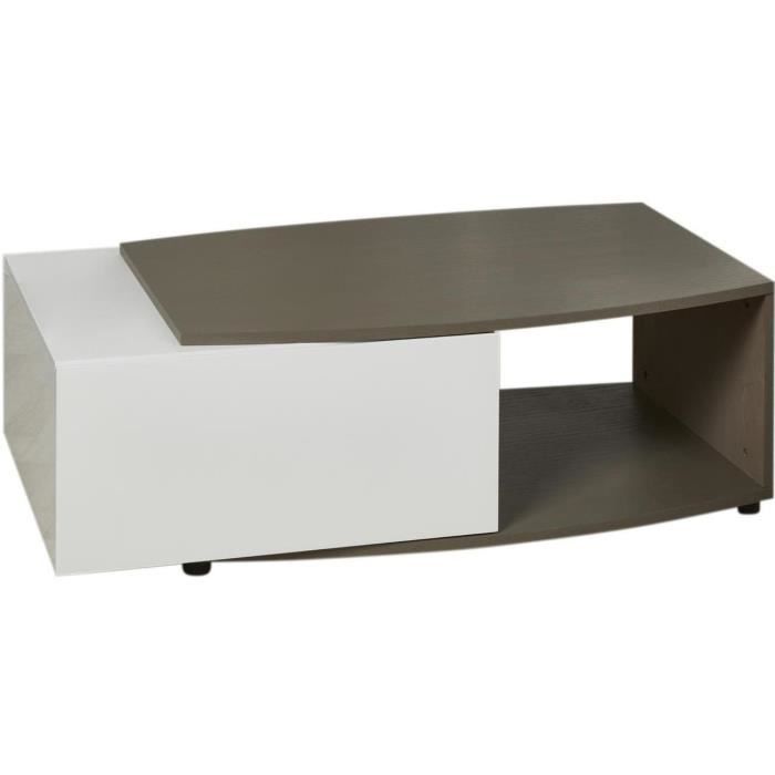 table basse - athm design - pacific - bois massif - blanc et marron - laqué