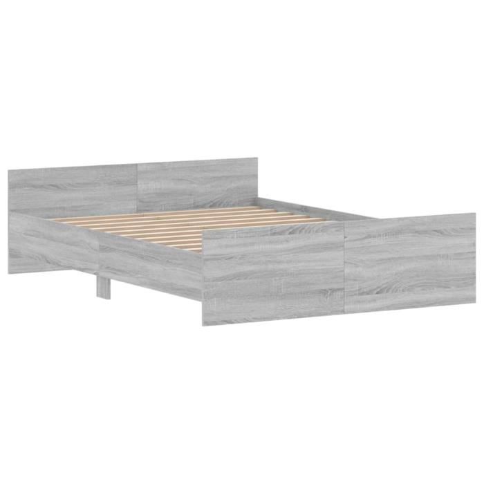 Cadre De Lit En Chêne Fumé – 140x190 Cm – Avec Tête Et Pied De Lit – Neuf