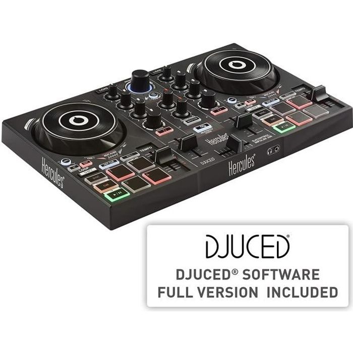 Hercules - DJControl Inpulse 200 – Contrôleur DJ USB idéal pour apprendre à mixer - 2 pistes avec 8 pads et carte son - Logiciel et