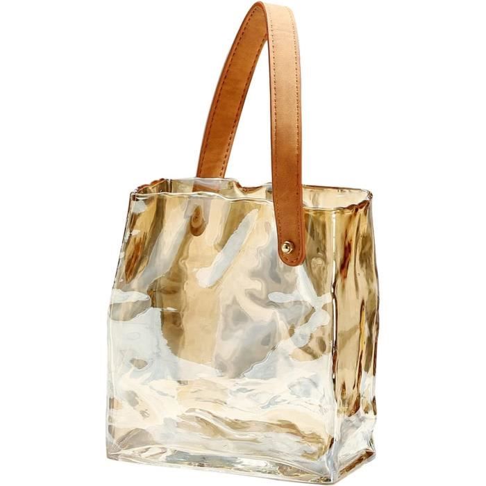 NiHome Vase En Verre Irisé Avec Poignée Sac à Main Pour Fleurs Décoration Maison Et Bureau