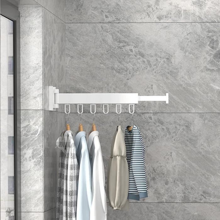 Étendoir Mural Pliable Acier Inoxydable 180° - Porte-Vêtements Pivotant Pour Buanderie Salle De Bain