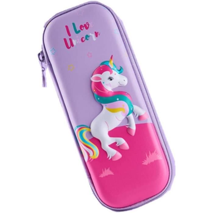 Trousse Licorne 2 En 1 - Gobelet Extensible En Silicone - Étui Scolaire Un Compartiment - Fermeture éclair - Mauve - Back2Fun - Rentrée Des Classes