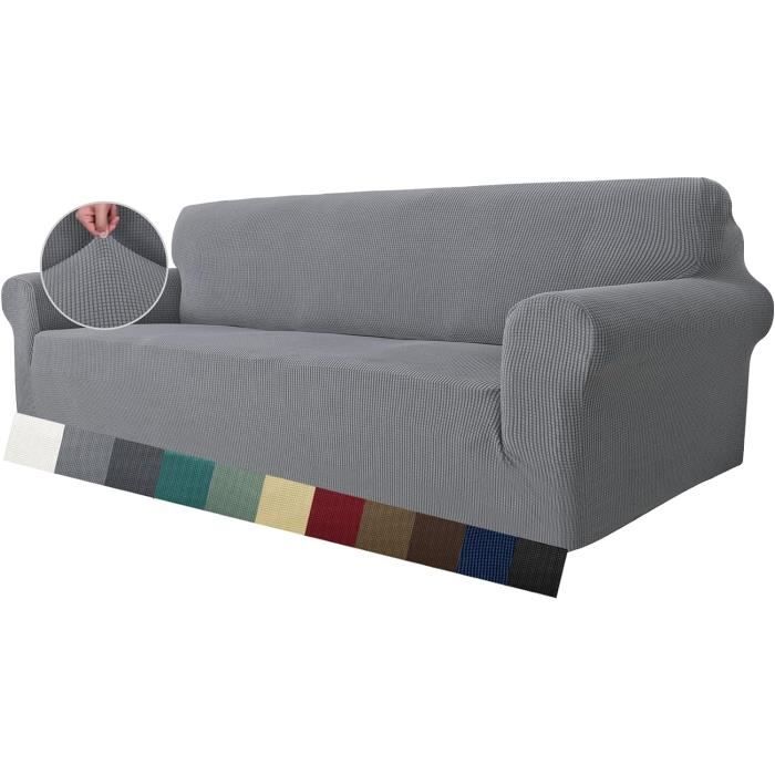 Housse De Canapé Extensible 4 Pièces En Velours Peluche - Couleur Ivoire, Anti-dérapante, Lavable - Design Contemporain