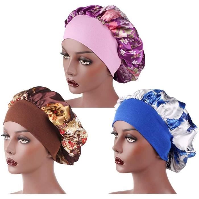Lot de 3 bonnets en satin à large bande - Bonnet en soie pour femmes et  filles 