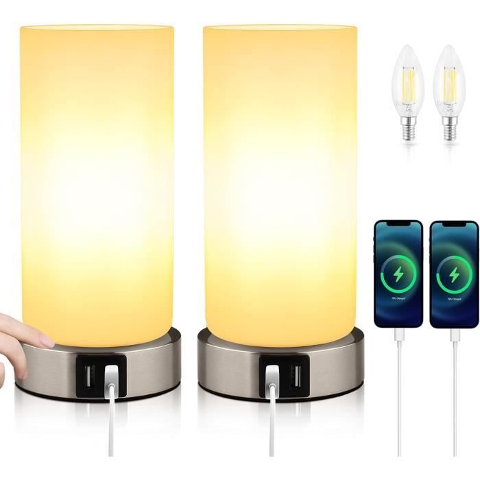 Lampe de Chevet Lot de 2, Lampe Chevet Tactile Dimmable, 3 Intensités