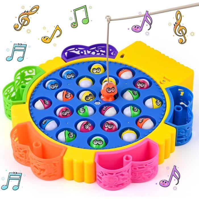 Jeu de Pêche Électrique - Jouet Enfant - 24 Poissons - 4 Cannes à Pêche - À Partir de 3 Ans - Coloré